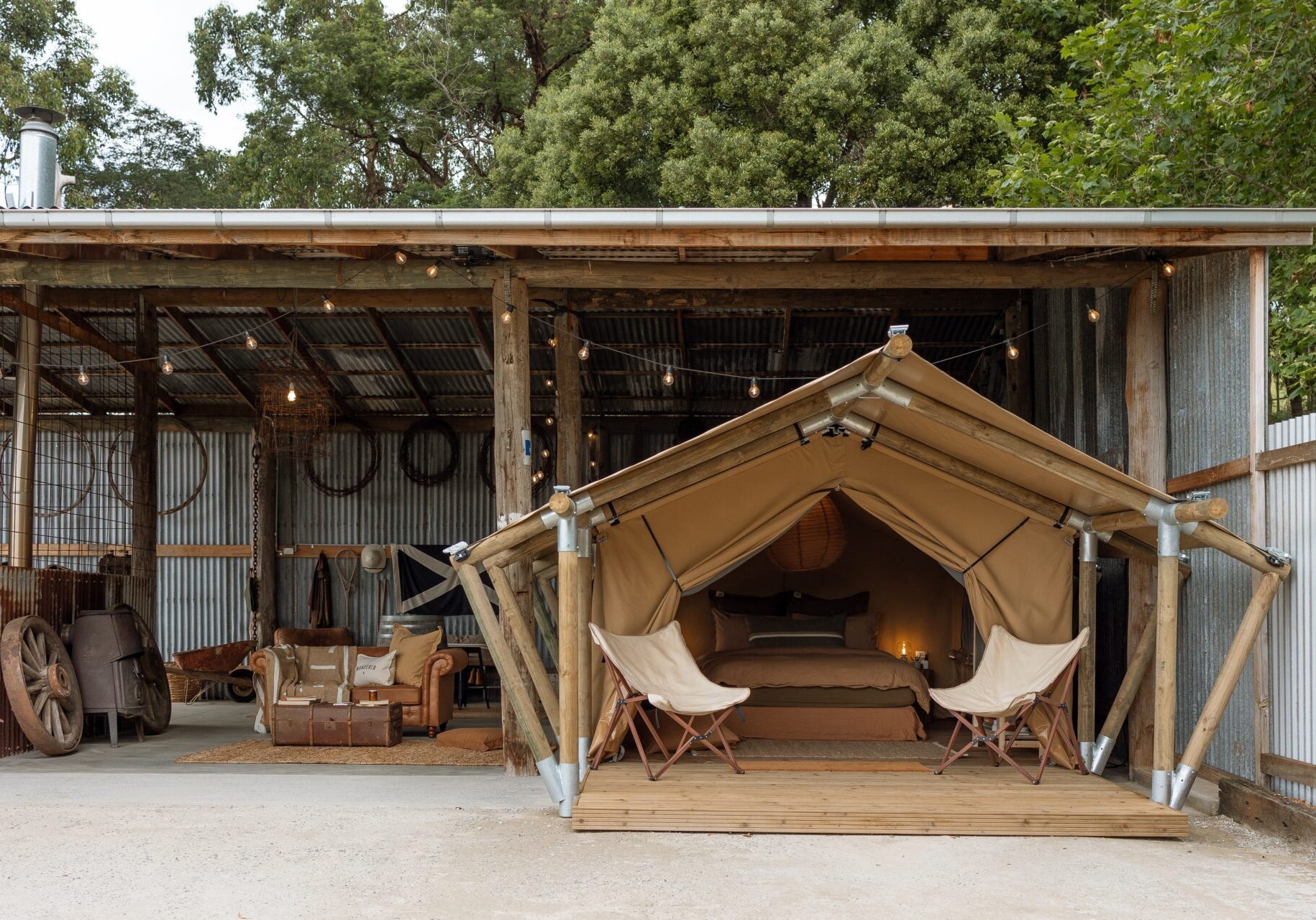 Alkira Glamping The Safari A safari style glamping tent.